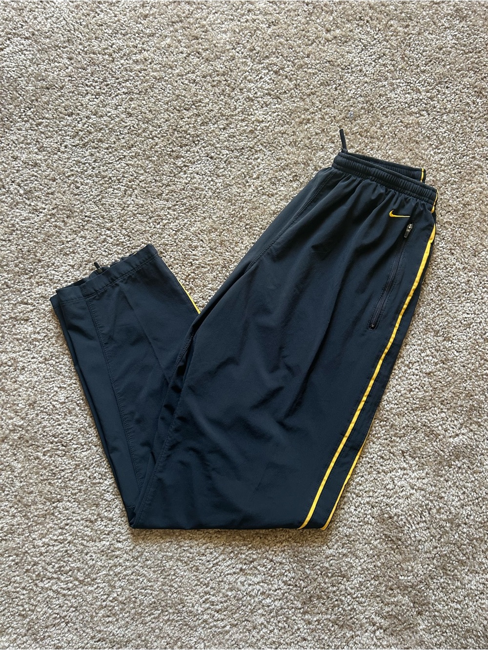 Vintage Nike Men’s Black Track Pants with Yellow Trim